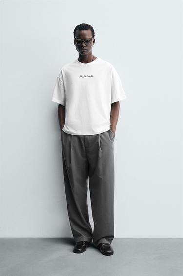 EMBROIDERED SLOGAN T-SHIRT - White by Zara - Image 0