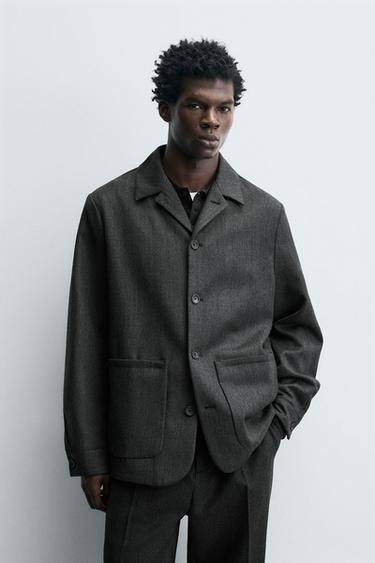WOOL OVERSHIRT WITH POCKETS - Anthracite Grey by Zara