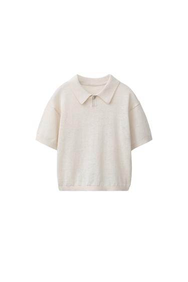 LINEN COTTON KNIT POLO SHIRT - Ecru by Zara