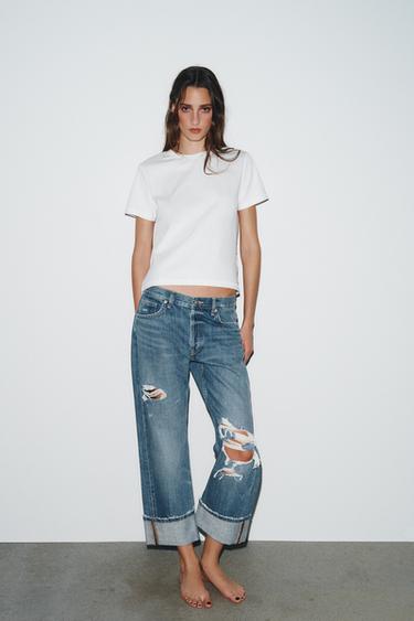 TRF RIPPED STRAIGHT MID-WAIST JEANS - Indigo by Zara