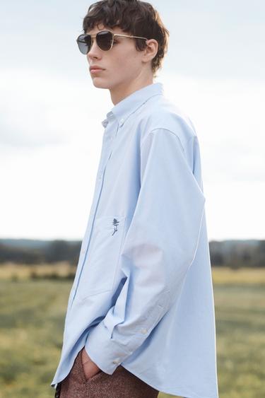 LIMITED EDITION EMBROIDERED OXFORD SHIRT - Light blue by Zara