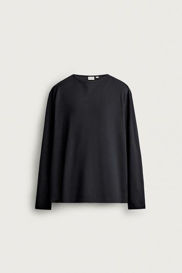 REGULAR FIT BOAT NECK T-SHIRT - Dark navy by Zara