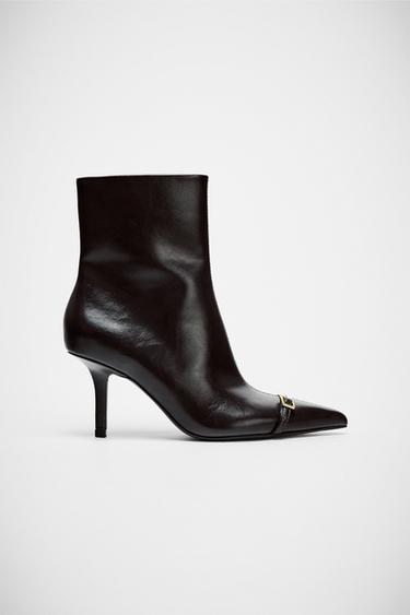 STILETTO HEEL ANKLE BOOTS WITH BUCKLE - Brown by Zara