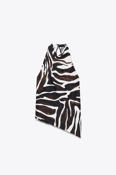 ZW COLLECTION ANIMAL PRINT HALTER TOP - Ecru / Black by Zara