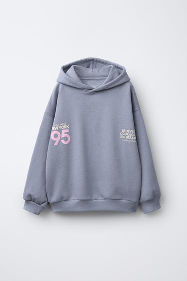 STRIPED HOODIE - Mid-blue by Zara