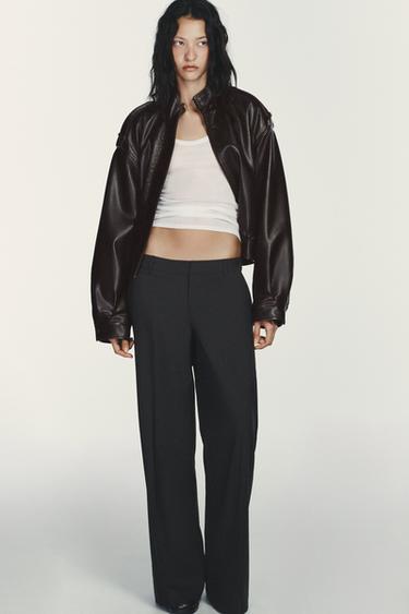 LOW-RISE PINSTRIPE TROUSERS - BLACK/ORANGE by Zara
