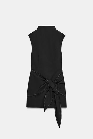 SHORT DRESS WITH TIE AND TOPSTITCHING - Black by Zara