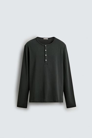 RELAXED FIT HENLEY T-SHIRT - Dark grey by Zara