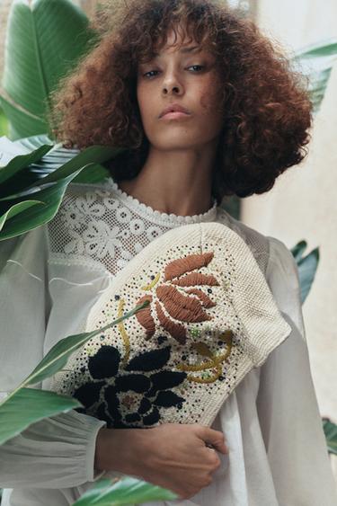 EMBROIDERED FLOWER BEAD BAG - Ecru by Zara - Image 0