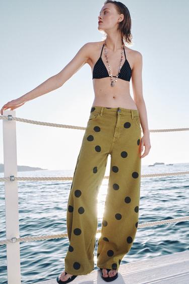 ZW COLLECTION BARREL MID-WAIST DOTS JEANS - Khaki by Zara