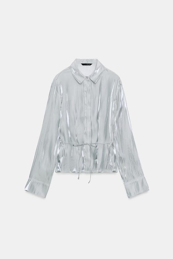 SHIMMER BELTED SHIRT - Grey by Zara - Image 0
