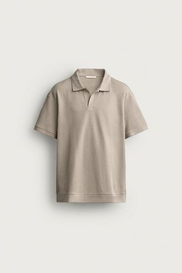 VERTICAL TEXTURE POLO SHIRT - camel by Zara