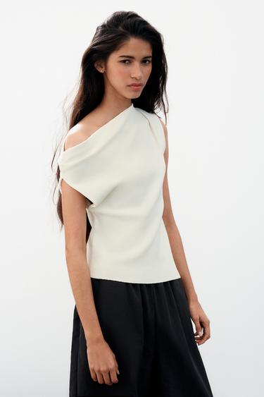 ASYMMETRIC KNIT TOP - Ecru by Zara