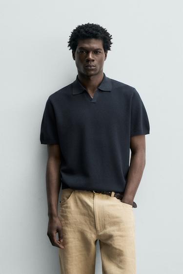TEXTURED KNIT POLO SHIRT - Navy blue by Zara