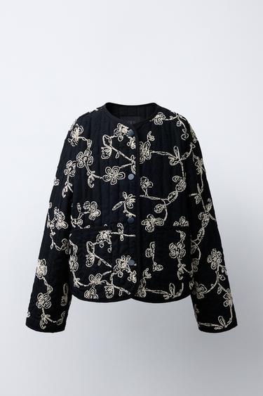 PUFFER JACKET WITH CONTRAST EMBROIDERY - Black / Ecru by Zara
