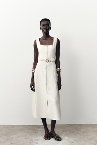 MIDI DRESS WITH BELT - Ecru by Zara