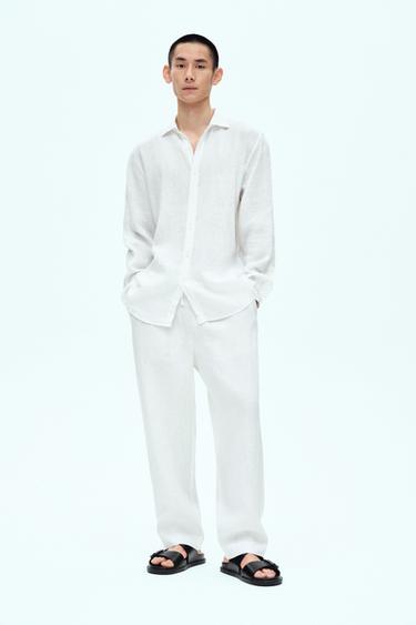 100% LINEN TROUSERS - White by Zara