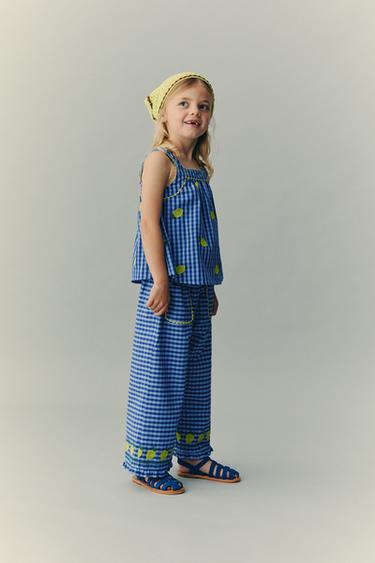 GINGHAM AND EMBROIDERED LEMON TOP CASA LAWA X ZARA KIDS - Bluish by Zara