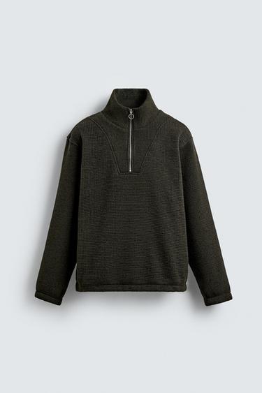 TEXTURED QUARTER-ZIP SWEATSHIRT - Dark green by Zara
