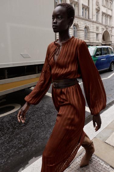 MIDI DRESS WITH BELT - Brick by Zara