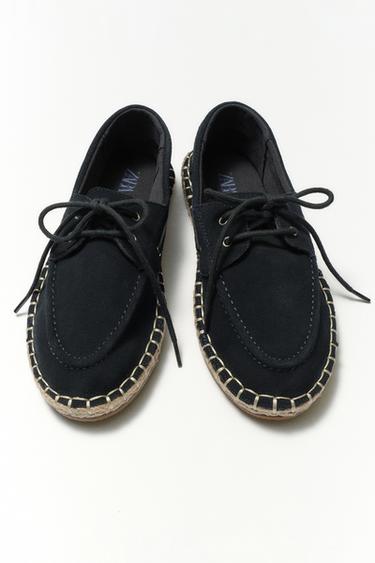 JUTE SPLIT SUEDE DECK SHOES - Navy Blue by Zara
