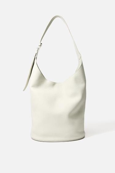 LEATHER BUCKET SHOULDER BAG - Ecru by Zara
