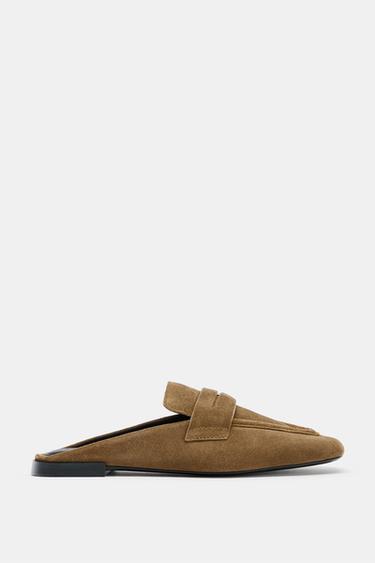 SPLIT SUEDE MULE LOAFERS - Dark tan by Zara