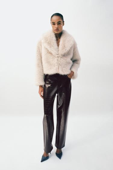 ANIMAL EMBOSSED FAUX LEATHER STRAIGHT TROUSERS - Brown by Zara