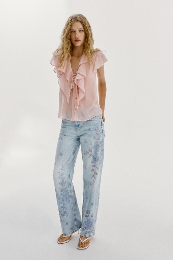 RUFFLED BLOUSE WITH TIE - Pastel pink by Zara - Image 0