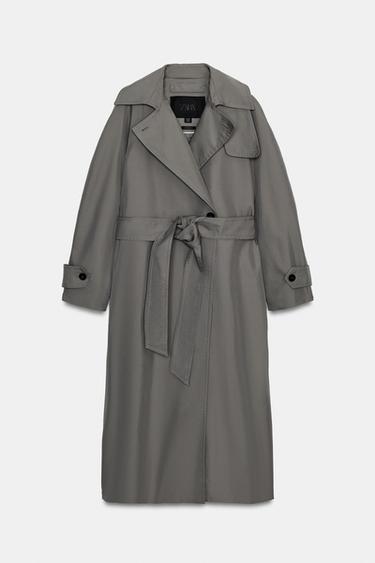 ZW COLLECTION OVERSIZE TRENCH COAT WITH BELT - Grey / Tan by Zara