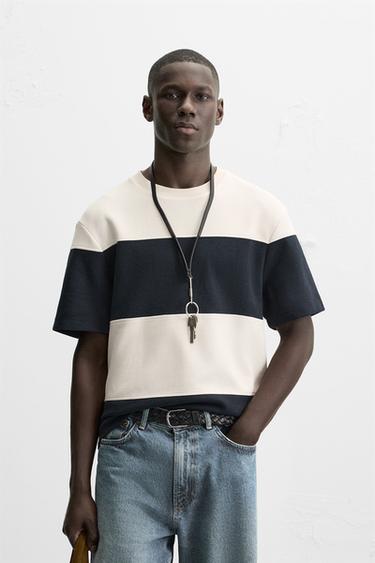 COMPACT PIQUÉ T-SHIRT - White / Navy by Zara
