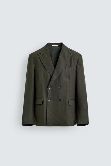 DOUBLE-BREASTED 100% LINEN BLAZER - Khaki by Zara