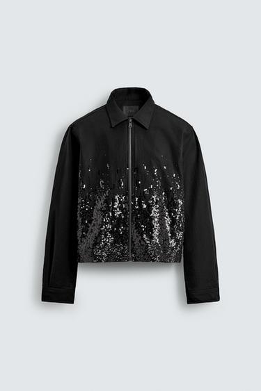 CROPPED FIT SEQUIN JACKET - Black by Zara