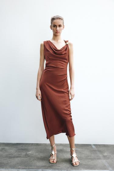 MIDI DRESS WITH GOLDEN APPLIQUÉ - Brown by Zara