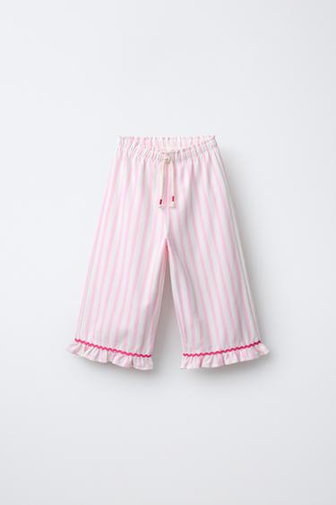 WOVEN STRIPE TROUSERS WITH RUFFLE TRIM - Pink by Zara