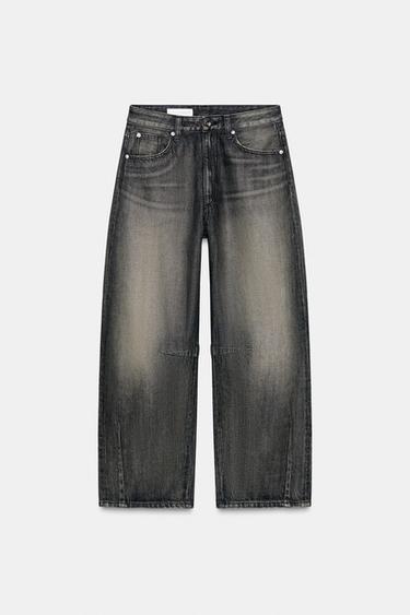 TRF MID-WAIST BAGGY BALLOON JEANS - Black by Zara