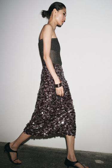 SEQUINNED MIDI SKIRT - Blackberry by Zara