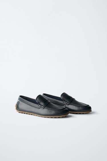 LEATHER LOAFERS - Navy Blue by Zara