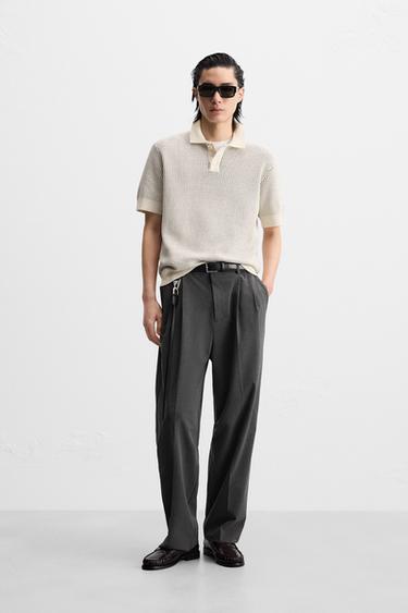 CONTRAST JACQUARD KNIT POLO SHIRT - Ecru by Zara