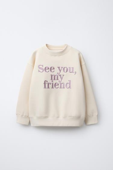 EMBROIDERED SLOGAN SWEATSHIRT - Ecru by Zara