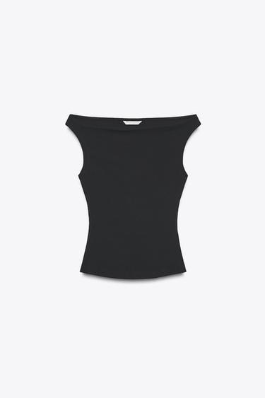 COLD SHOULDER RIBBED T-SHIRT - Black by Zara