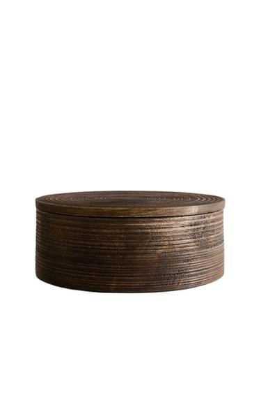 LARGE ROUND WOODEN BOX - Dark brown by Zara