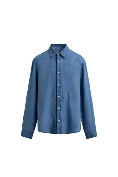 REGULAR FIT 100% INDIGO LINEN SHIRT - Dark indigo by Zara