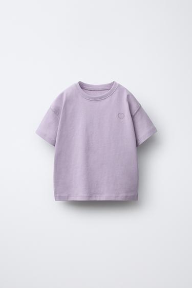 BASIC T-SHIRT WITH EMBROIDERED HEART - Light lilac by Zara