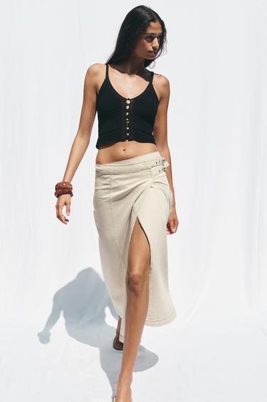 1975 DENIM CROSSOVER MIDI SKIRT - Ecru by Zara