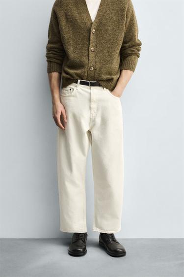 TAPERED WIDE-LEG JEANS - Oyster-white by Zara