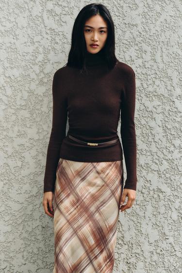 100% WOOL HIGH NECK JUMPER WITH BELT - Chocolate by Zara