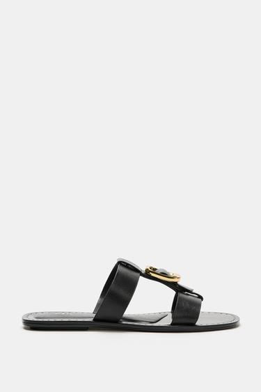 FLAT BUCKLE SANDALS - Black by Zara