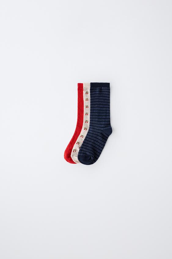 3-PACK OF CHERRY PRINT MID-CALF SOCKS - Red by Zara - Image 0