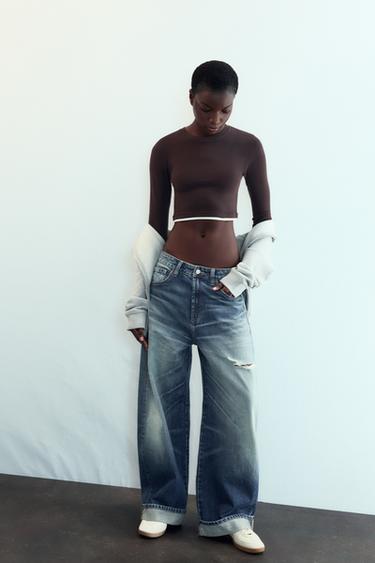 MOCK LAYER CROP T-SHIRT - Brown by Zara